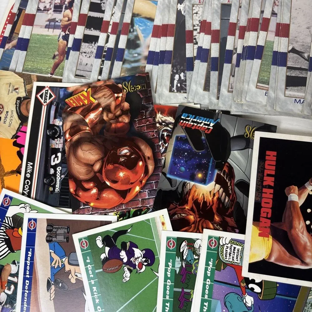 Lot 90s Trading cards 200+ Looney Tunes Marvel WCW WWF Olympics Batman Hot Wheel